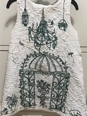 Dolce & Gabbana White Dress with Dark Green Embroidery
